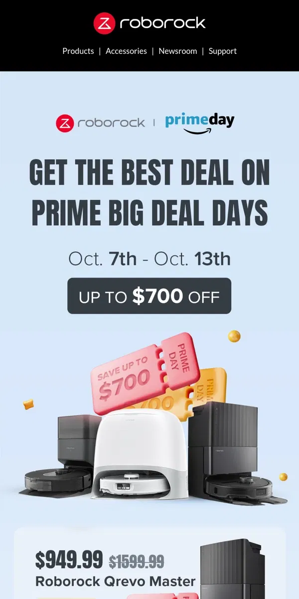 Email from Roborock. ⏰Hurry up: Prime Big Deal Day up to 59% off!