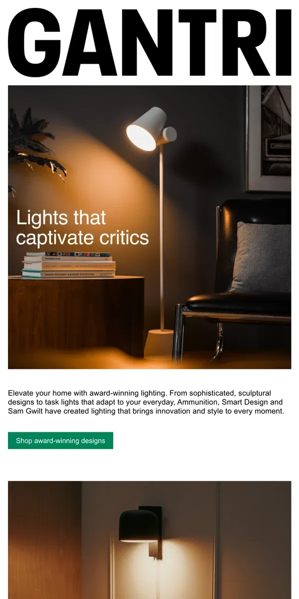 Email from Gantri. Award-winning lighting designed for you.