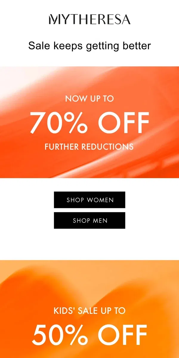 Email from Mytheresa. Sale just got better: Now up to 70% off