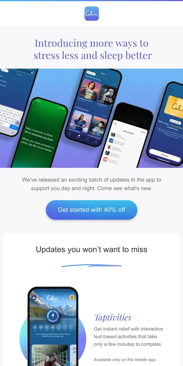 Email from Calm. ✨ We’ve made Calm even better for you