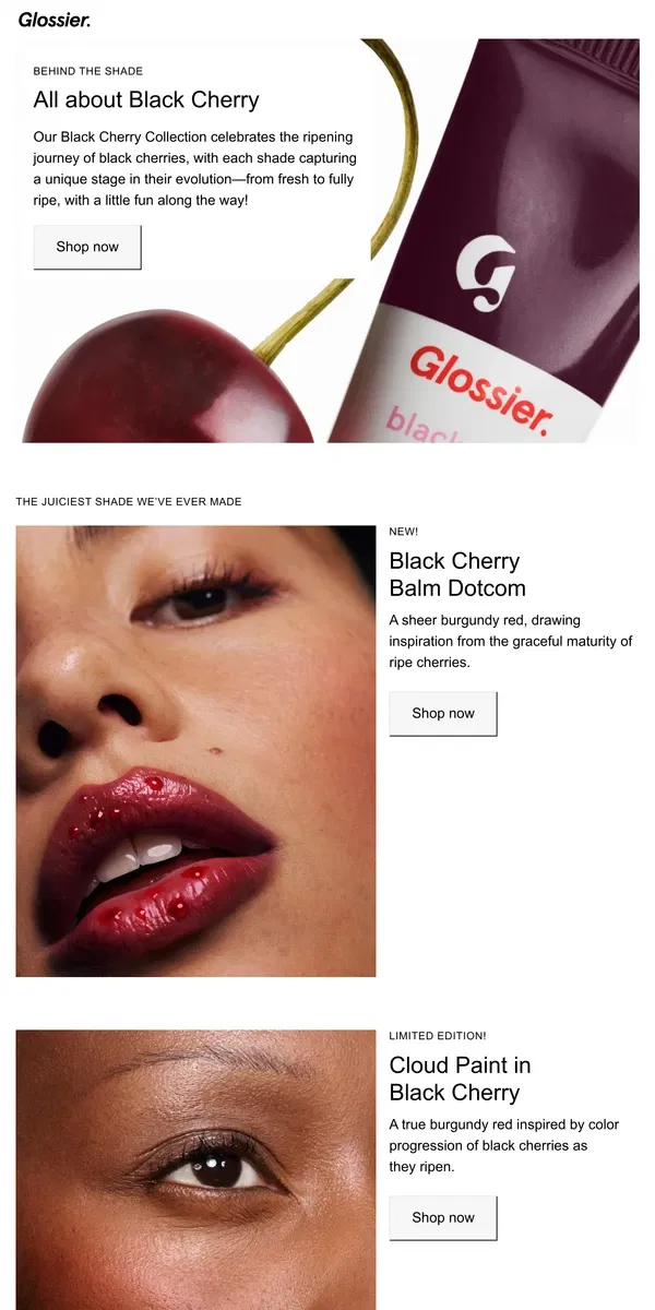 Email from Glossier. Your insider (Black Cherry) scoop