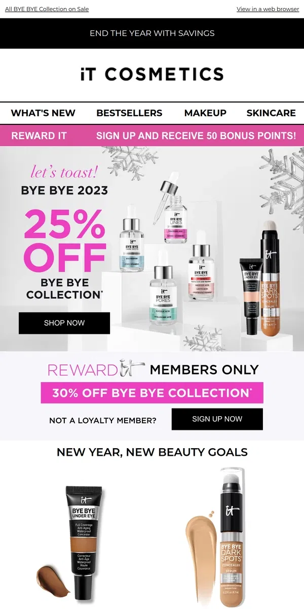 Email from IT Cosmetics. 👋 👋 Wave Goodbye to 2023 with 25% OFF