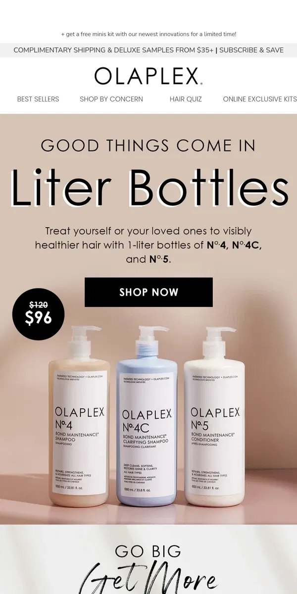 Email from OLAPLEX. Save with Liter Bottles🧴