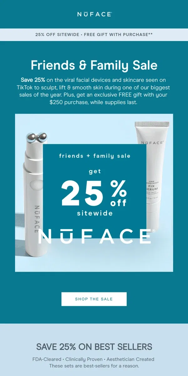 Email from NuFACE. Happening Now: Friends & Family Sale