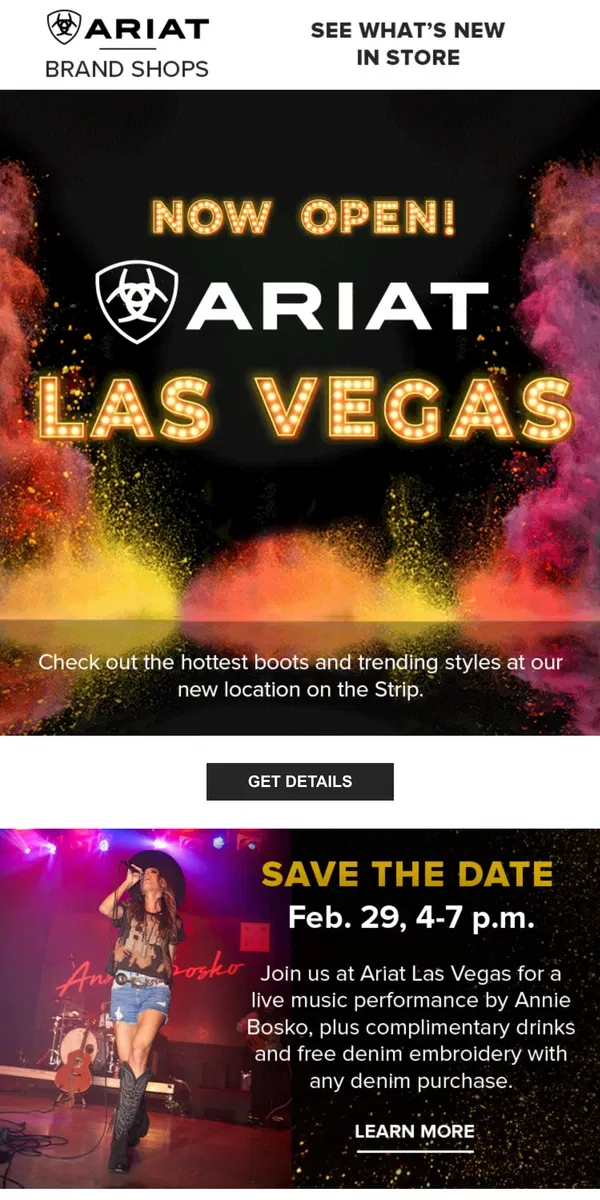 Email from Ariat. Ariat Las Vegas Is Now Open!