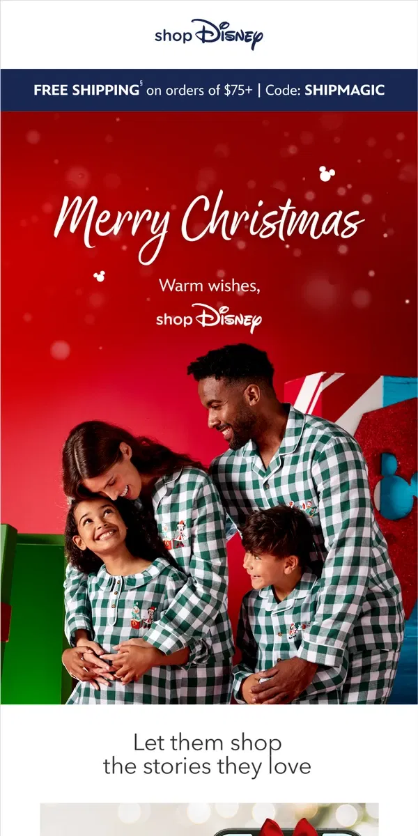 Email from shopDisney. Merry Christmas from our family to yours