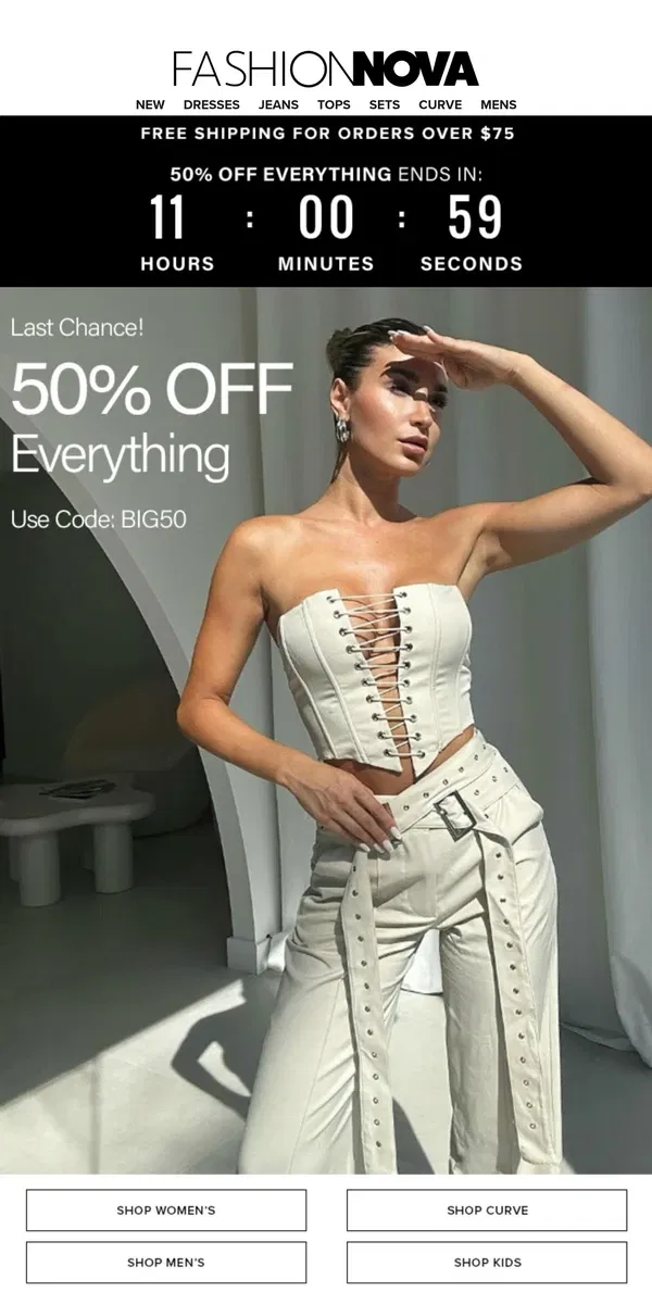 Email from Fashion Nova. 😱50% Off EVERYTHING Ending....