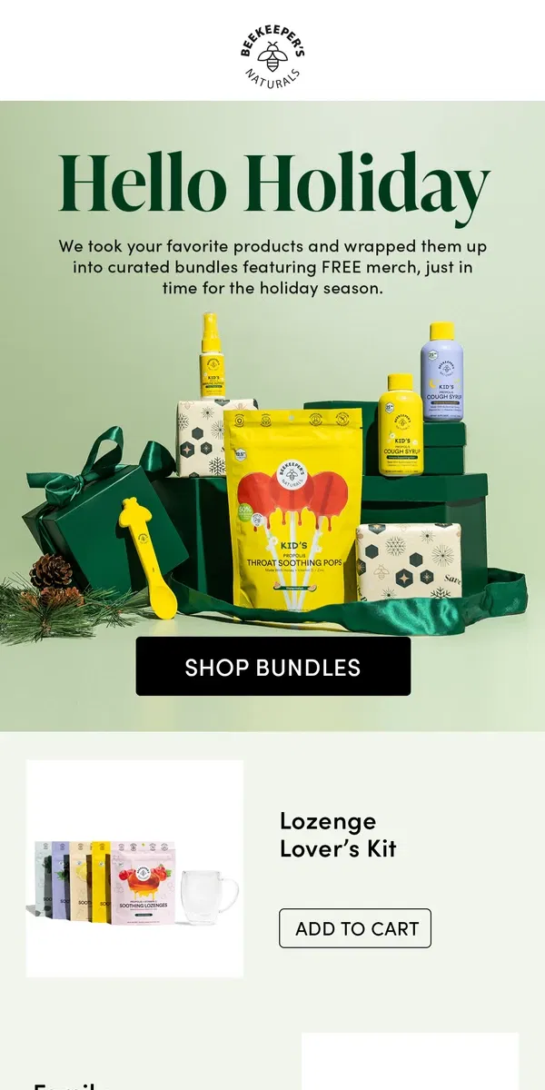 Email from Beekeeper's Naturals. Holiday Kits Have Landed