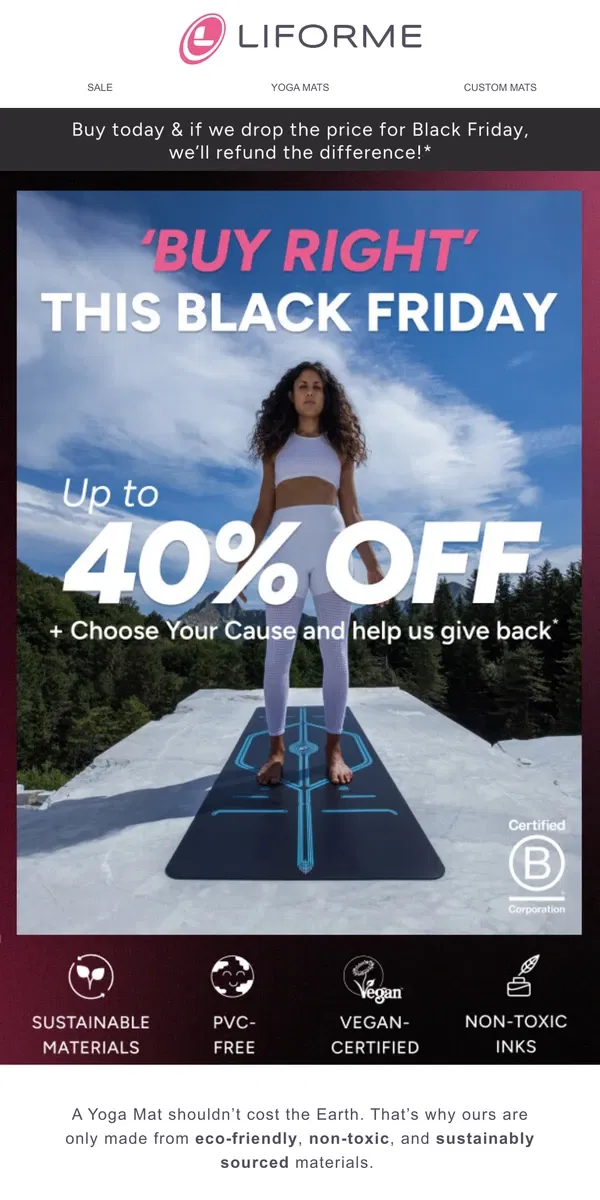 Email from Liforme. Black Friday but not cheap and toxic... 🙏🌍