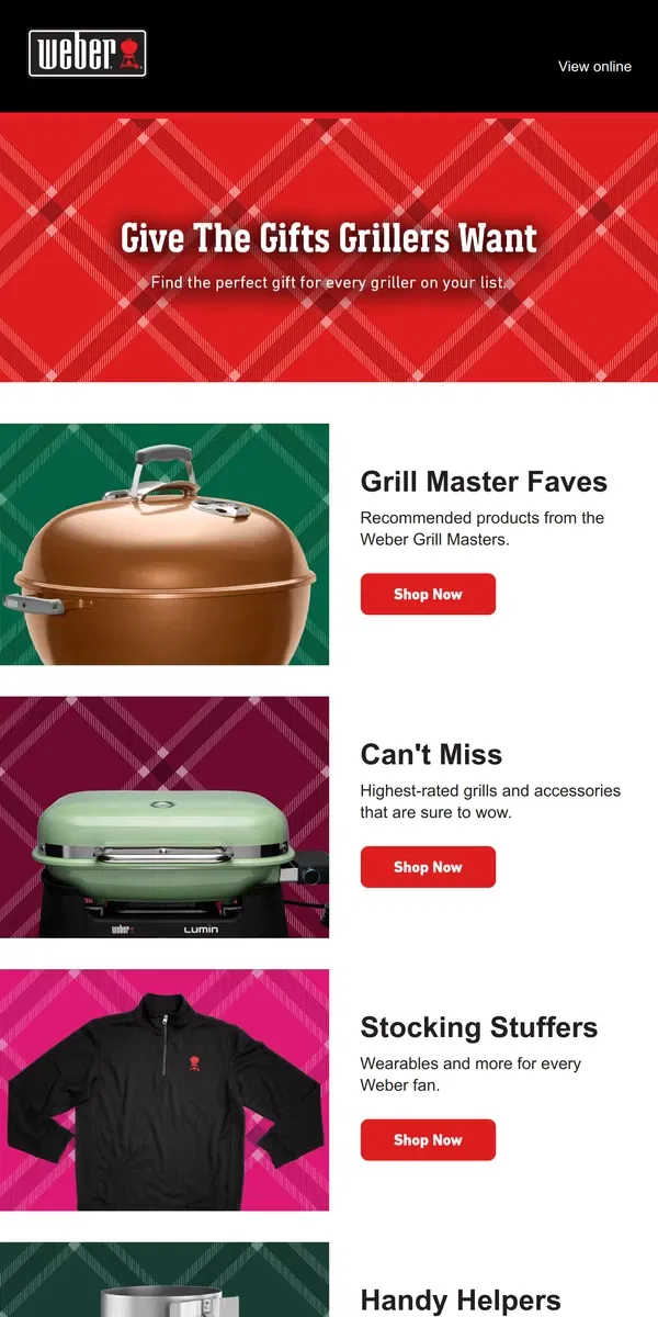 Email from Weber. Gifts that Grillers Want 🎁