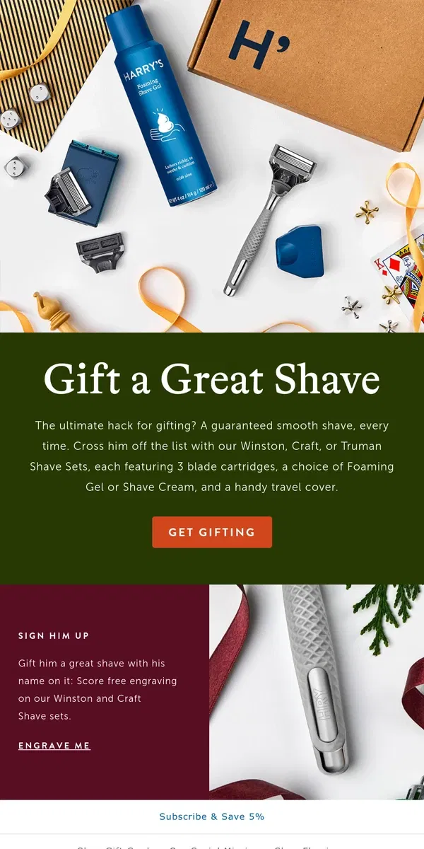 Email from Harry's. Shave sets for every style