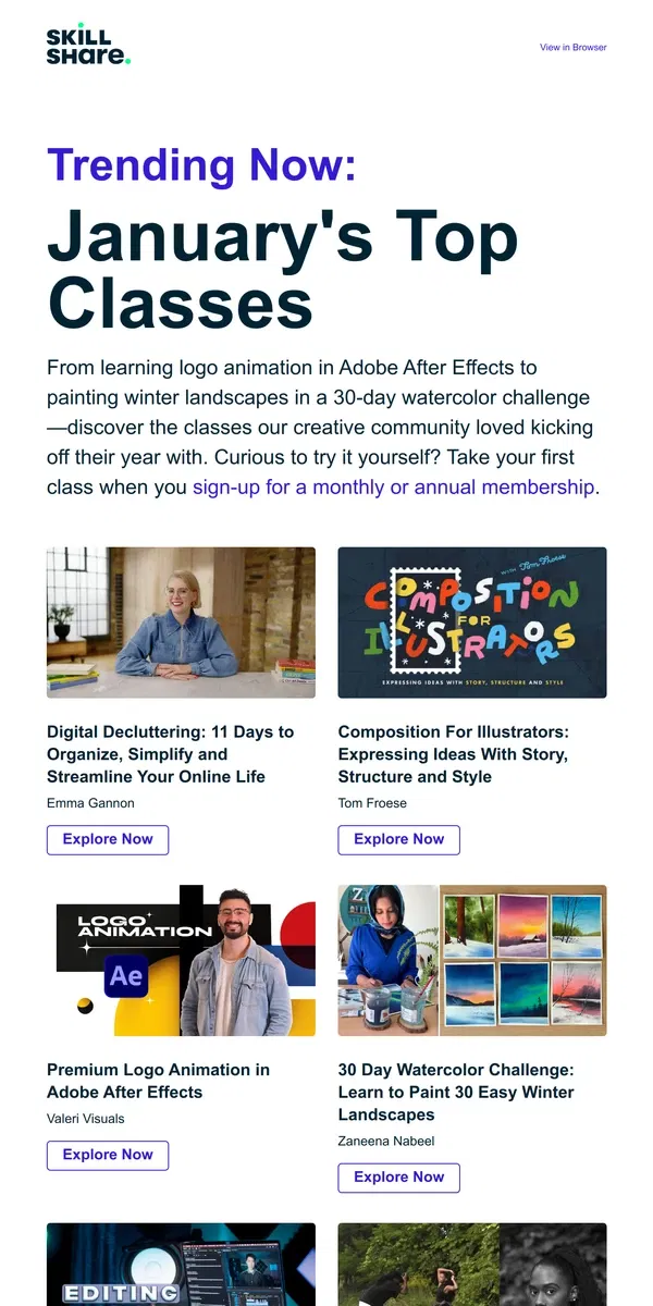 Email from Skillshare. What’s Trending on Skillshare