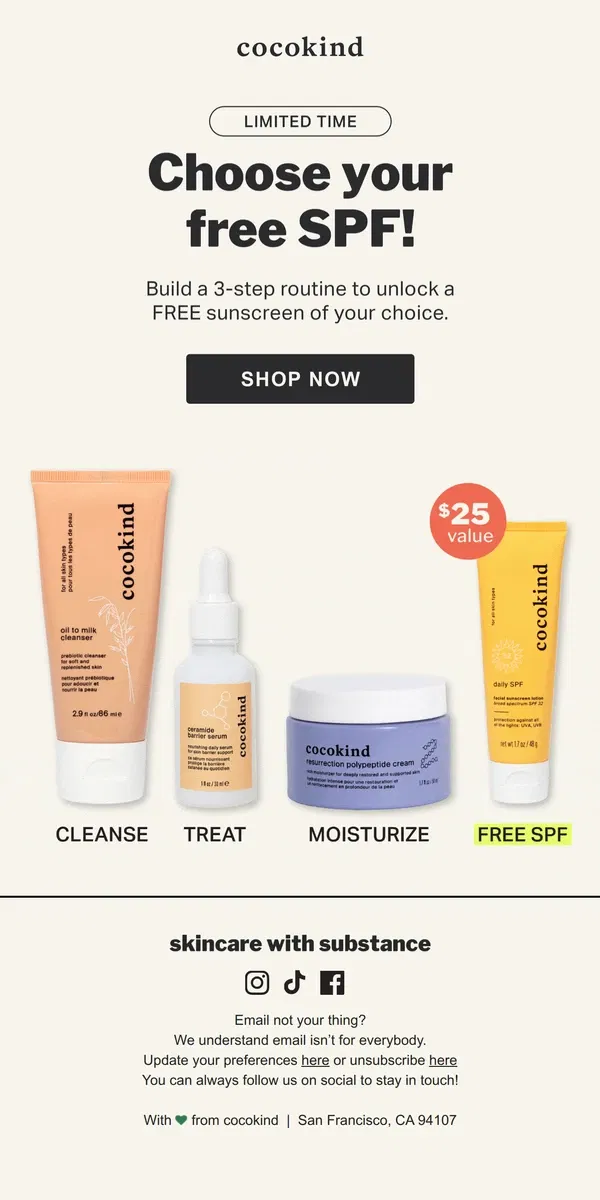 Email from cocokind. Unlock a FREE sunscreen