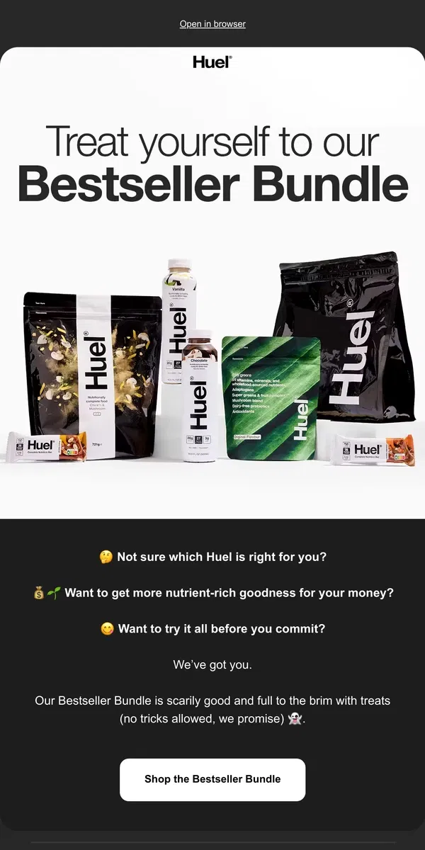 Email from Huel. No tricks, just Huel treats 🎃