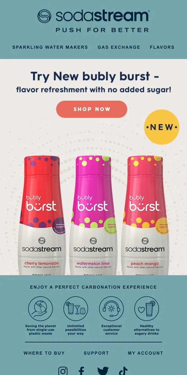 Email from SodaStream. 💥Don't miss the new bubly burst flavors! 🍋