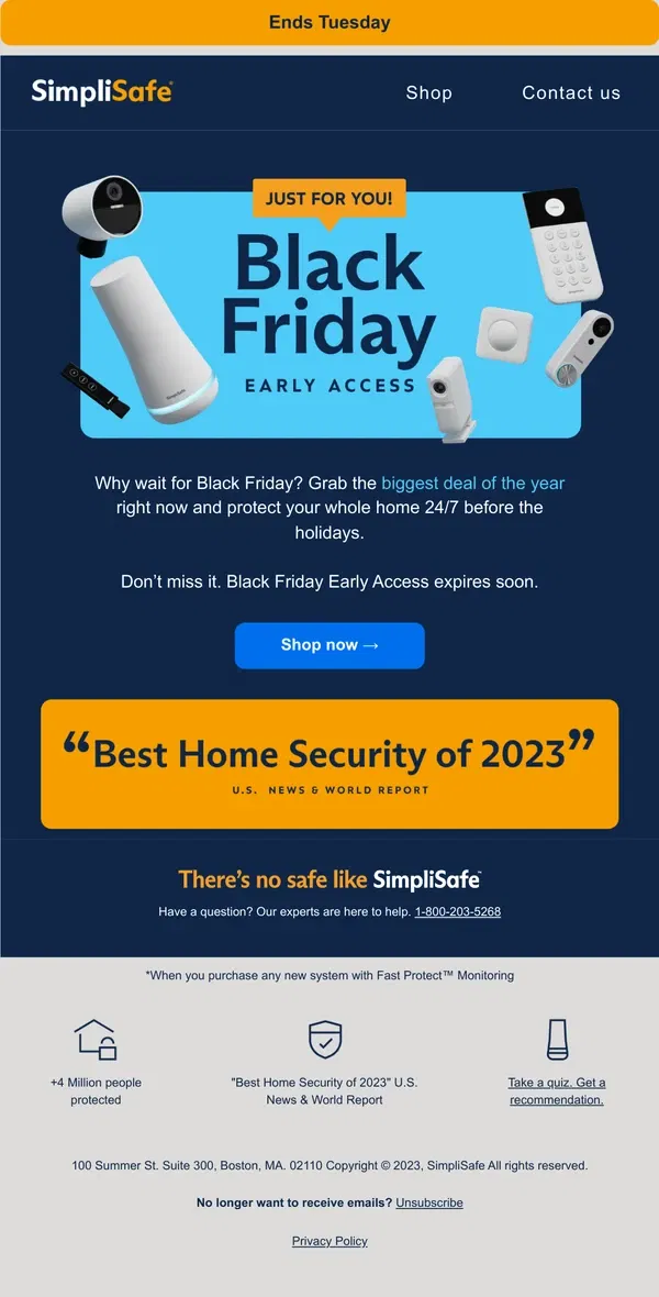 Email from SimpliSafe. You're in - Black Friday Early Access starts now