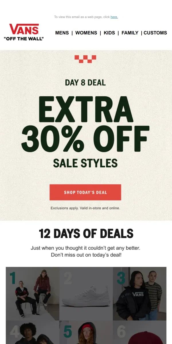 Email from Vans. Today's Deal: 30% Off Sale!!