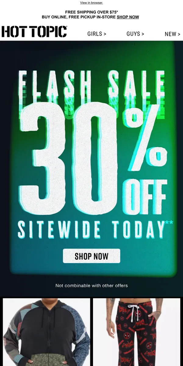 Email from Hot Topic. 30% OFF to start October right 😎