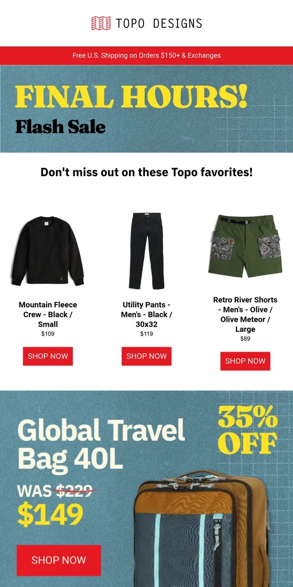 Email from Topo Designs. Hey there, only hours left!