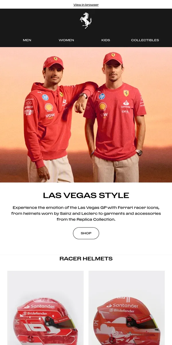 Email from Ferrari. Las Vegas GP | Discover the special selection