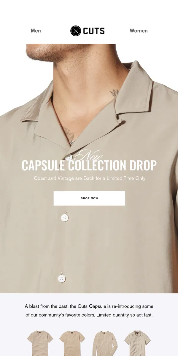 Email from Cuts. OPEN NOW: Cuts Capsule