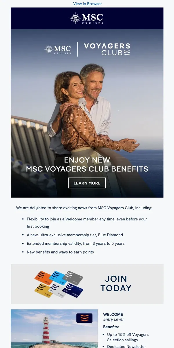 Email from MSC Cruises. Discover the New MSC Voyagers Club