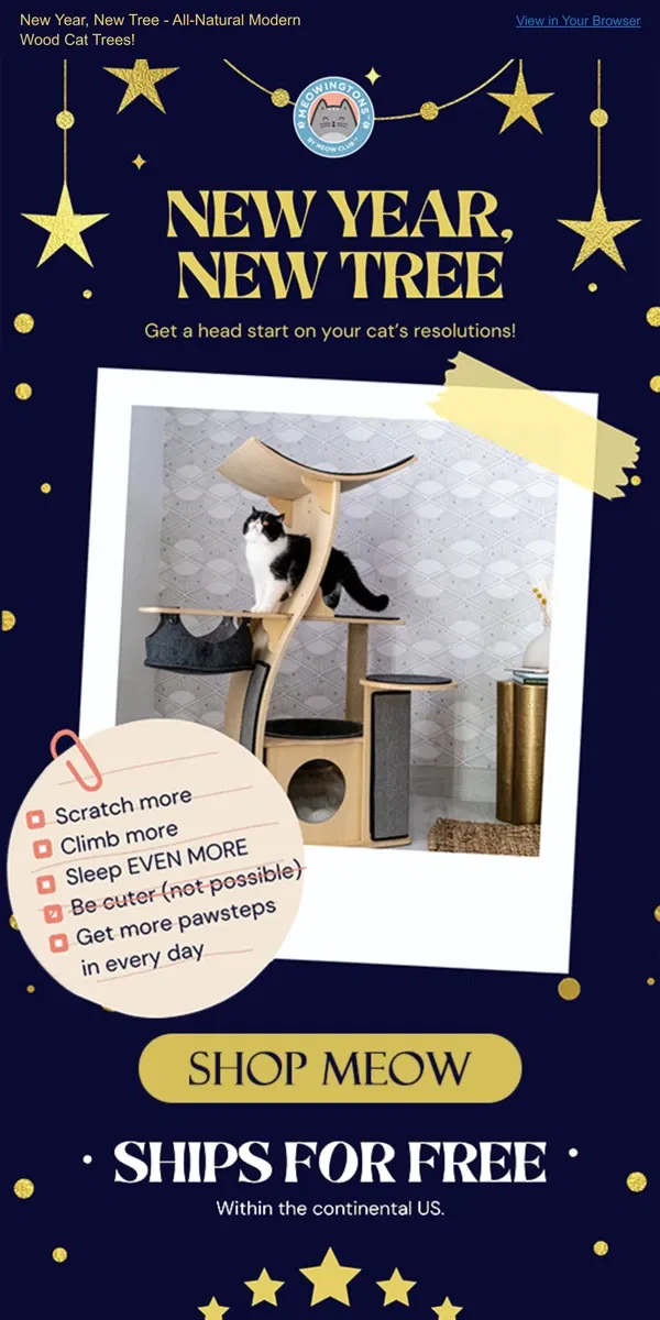 Email from Meowingtons. ⚡EARLY New Year’s Cat Tree SALE!⚡