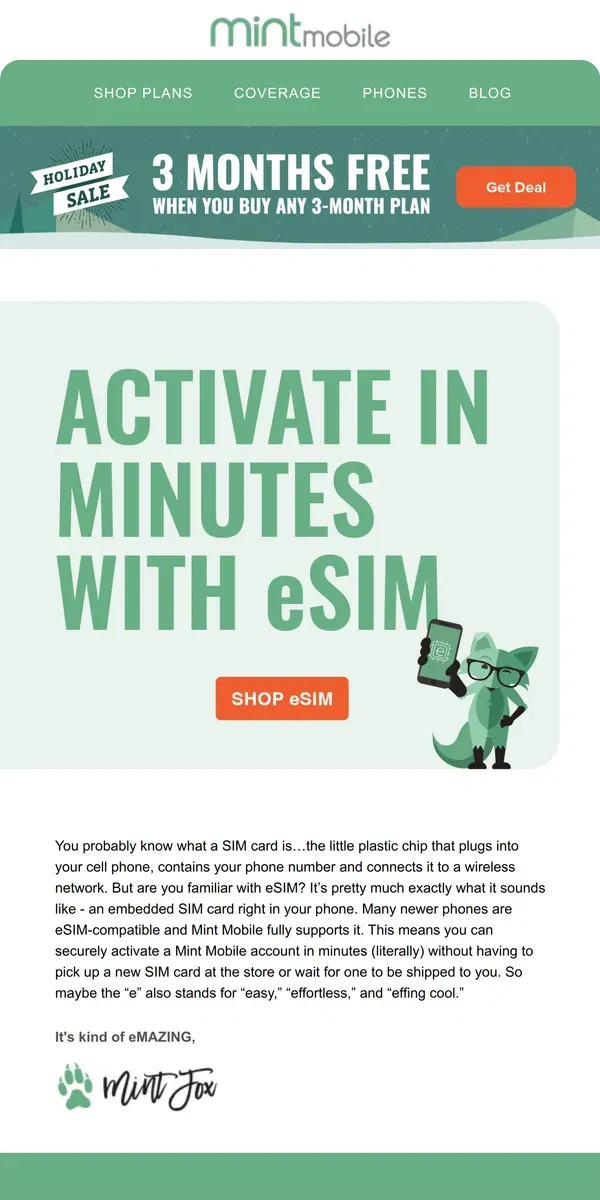 Email from Mint Mobile. Here’s the eSIM eMAIL you didn’t know you needed