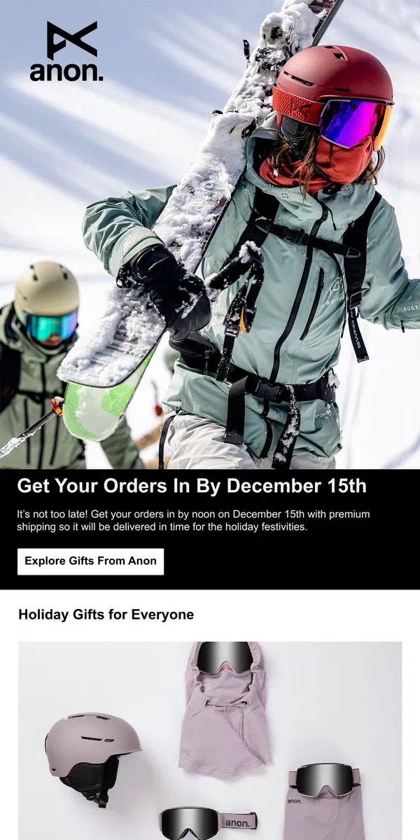 Email from Burton. Holiday Shipping Cut Off