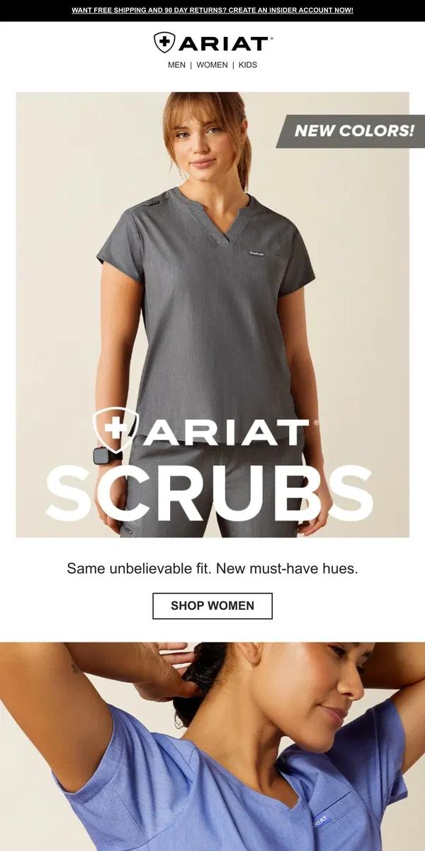 Email from Ariat. "More Scrubs Colors, Please!"