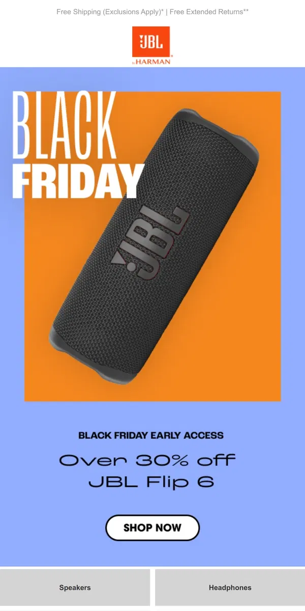 Email from JBL. You're Invited! JBL Black Friday Early Access Up to 70% off!