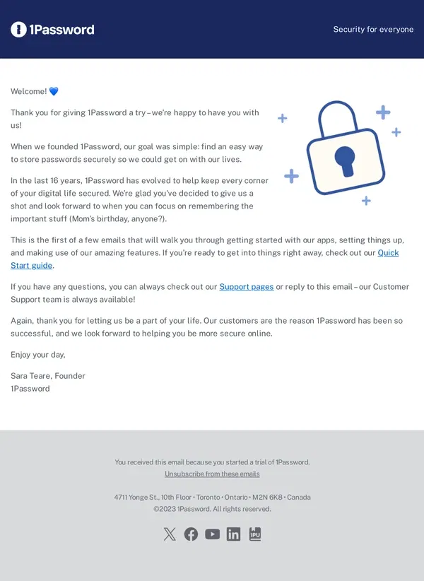 Email from 1Password. Your journey with 1Password 💙