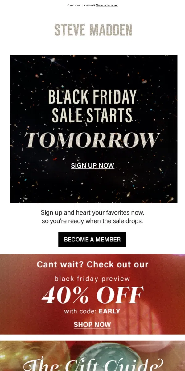 Email from Steve Madden. Black Friday’s About To Drop—You Ready?