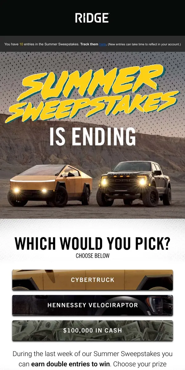 Email from The Ridge. Choose your prize