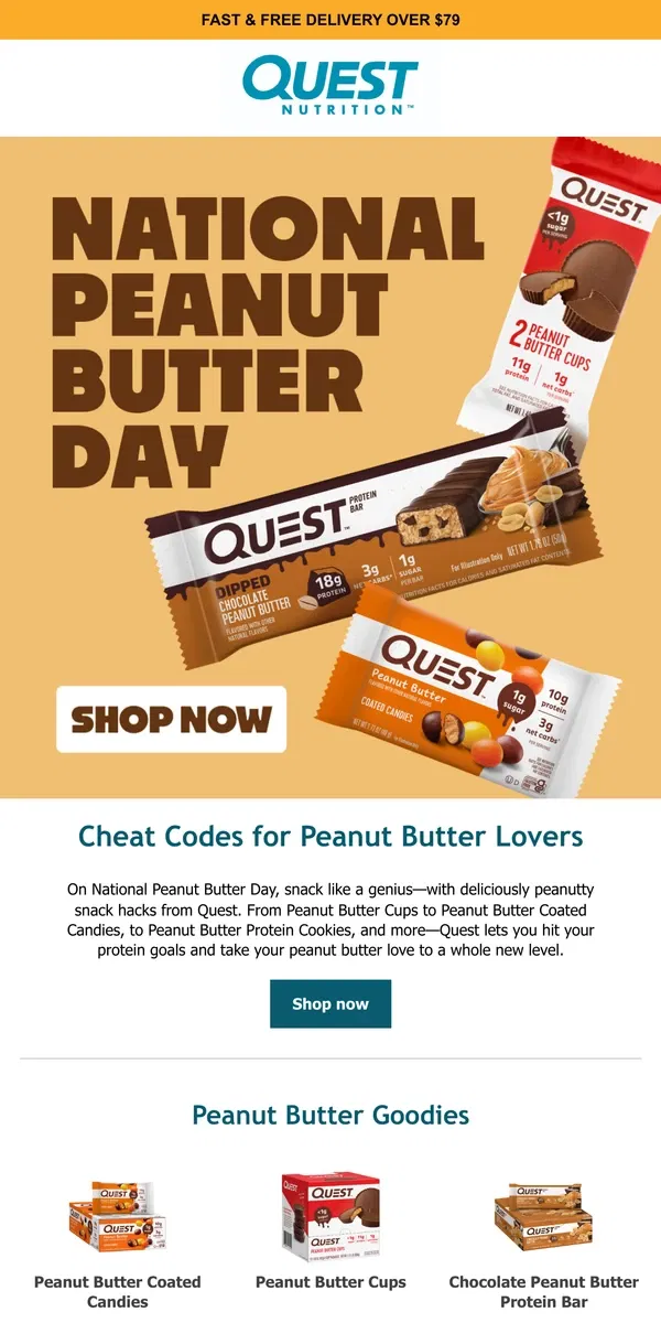 Email from Quest Nutrition. Hey Peanut Butter Lovers, Time to Celebrate!