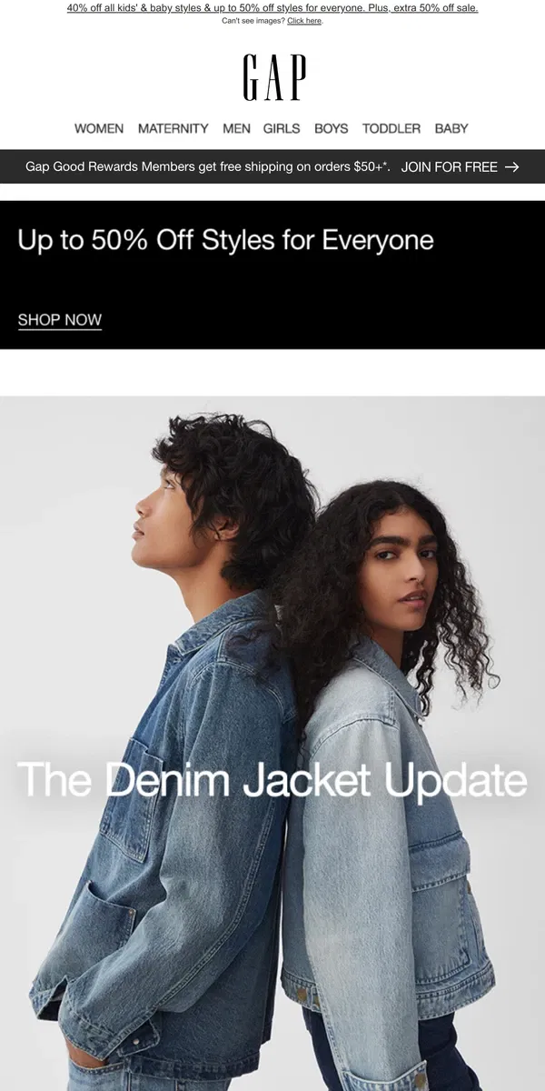 Email from GAP. Rethink your denim jacket