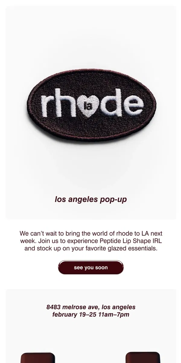 Email from rhode skin. Los Angeles pop-up