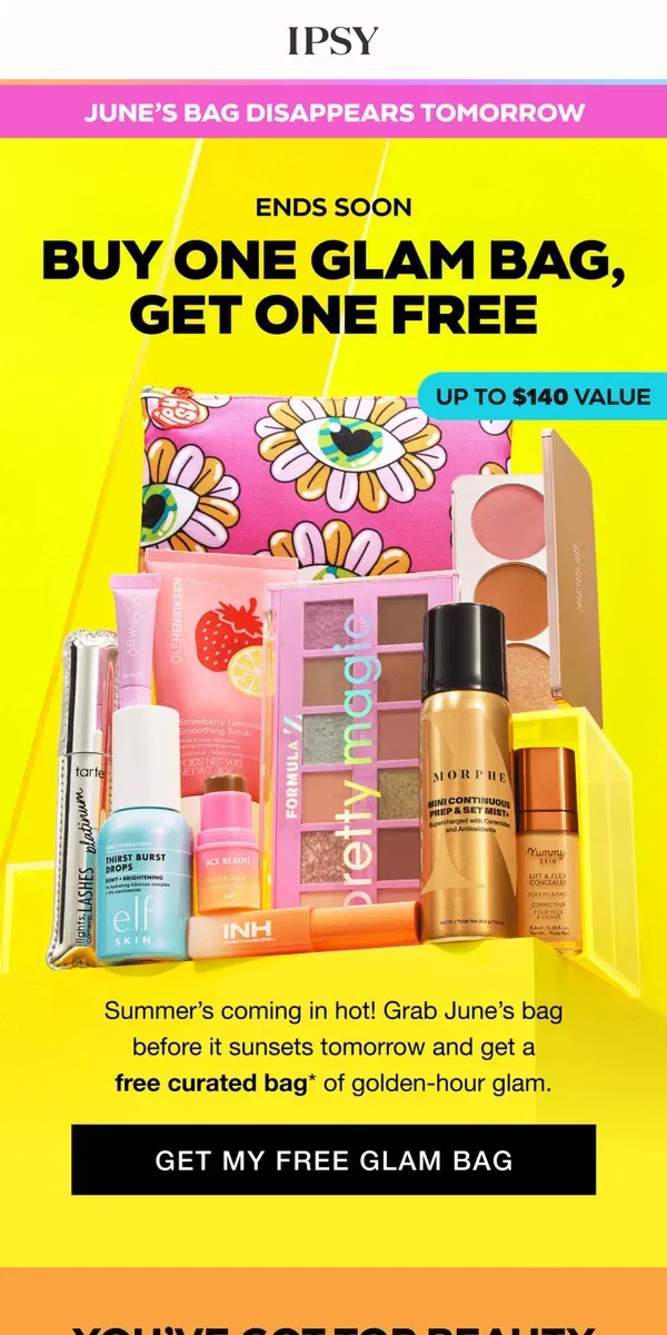 Email from BoxyCharm by IPSY. Surprise! You got a FREE Glam Bag
