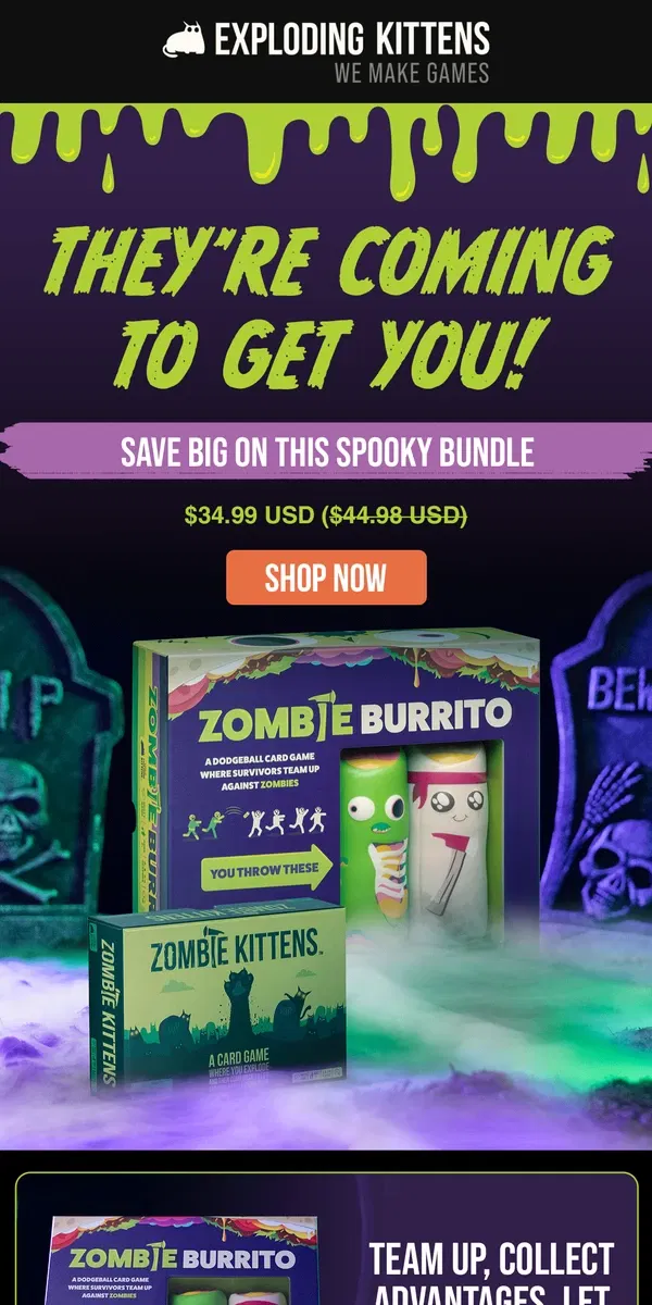 Email from Exploding Kittens. Take $10 Off ​​🎃