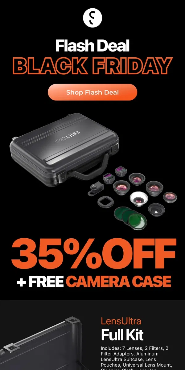 Email from ShiftCam. FLASH DEAL: All 7 LensUltra Lenses + FREE Camera Case