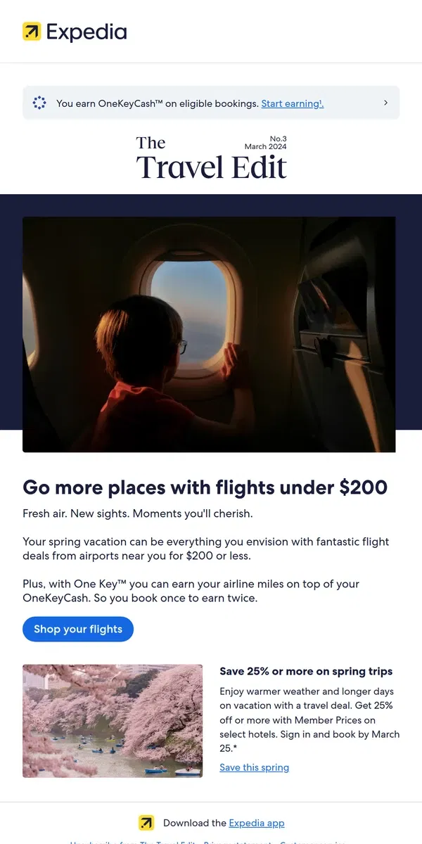 Email from Expedia. Get your flights for $200 or less