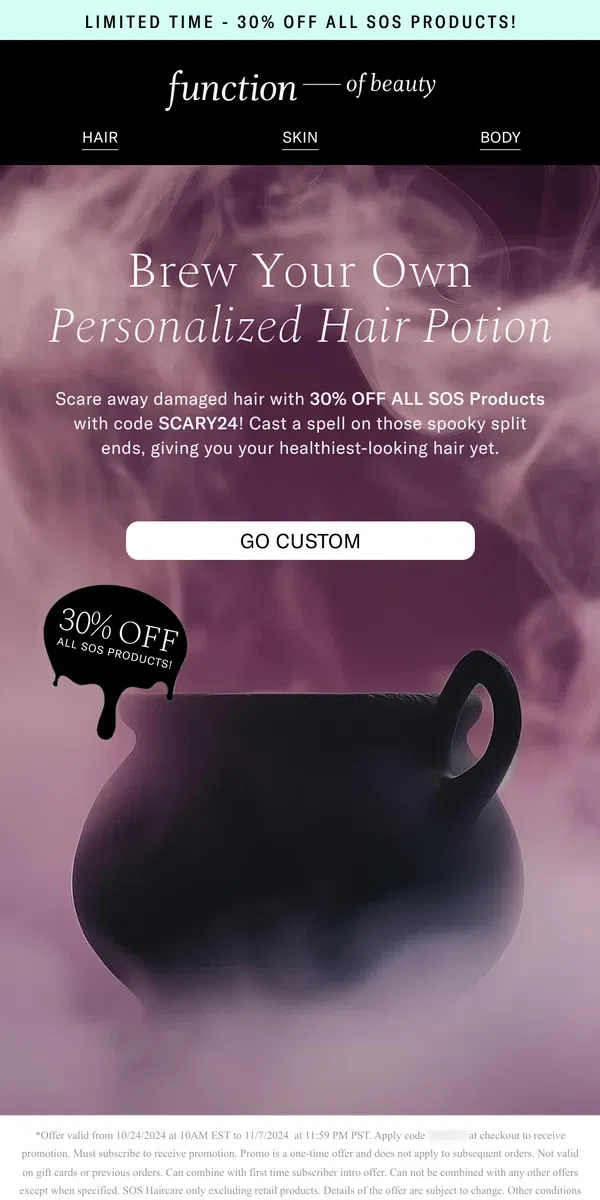 Email from Function of Beauty. Spooky Savings Are Brewing 🔮