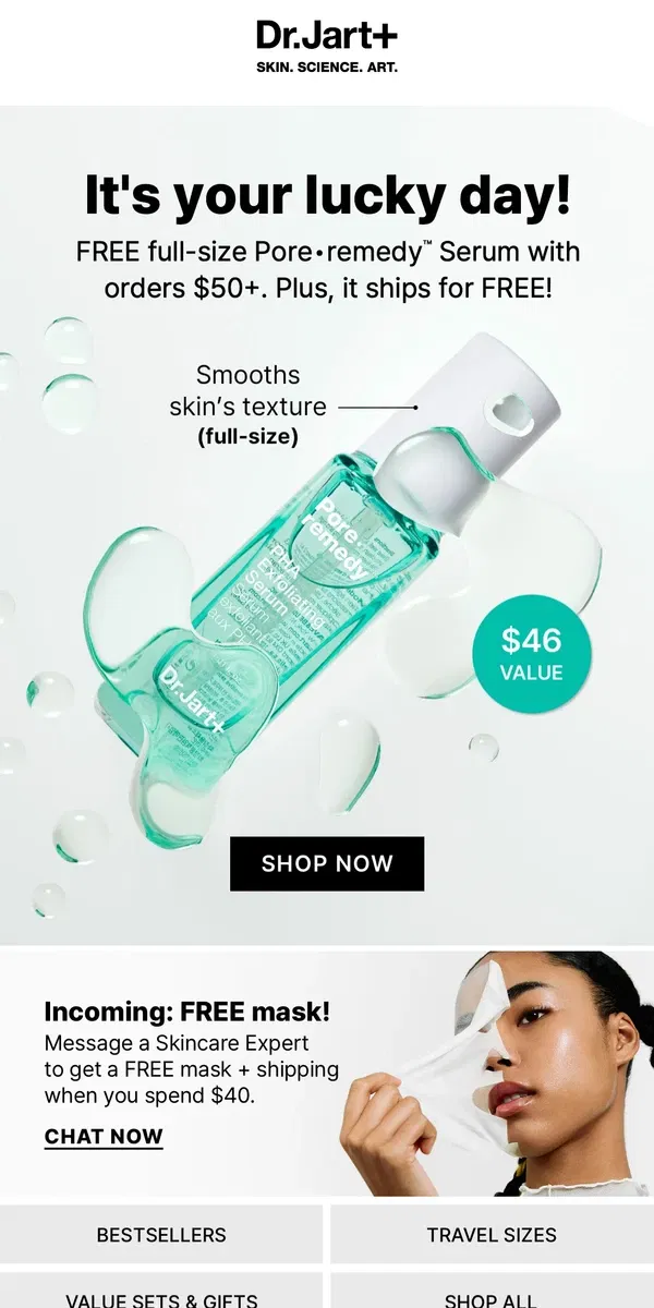 Email from Dr. Jart+. FREE Full-Size Pore.remedy Serum