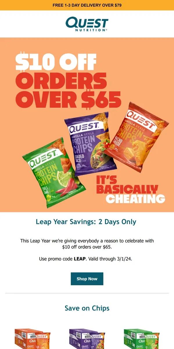 Email from Quest Nutrition. Leap on These Leap Year Savings: Two Days Only