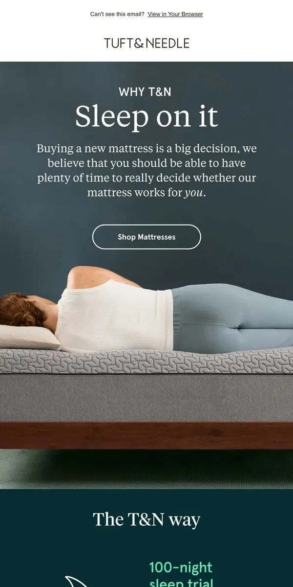 Email from Tuft & Needle. Sleep worry-free