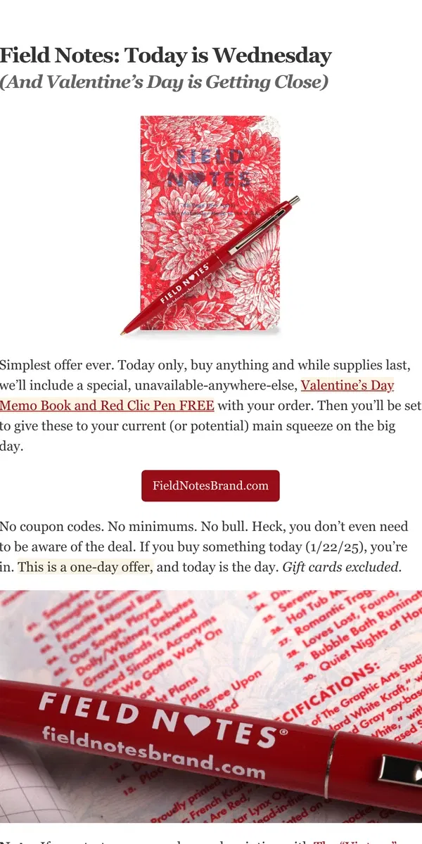 Email from Field Notes. Field Notes: Today is Wednesday