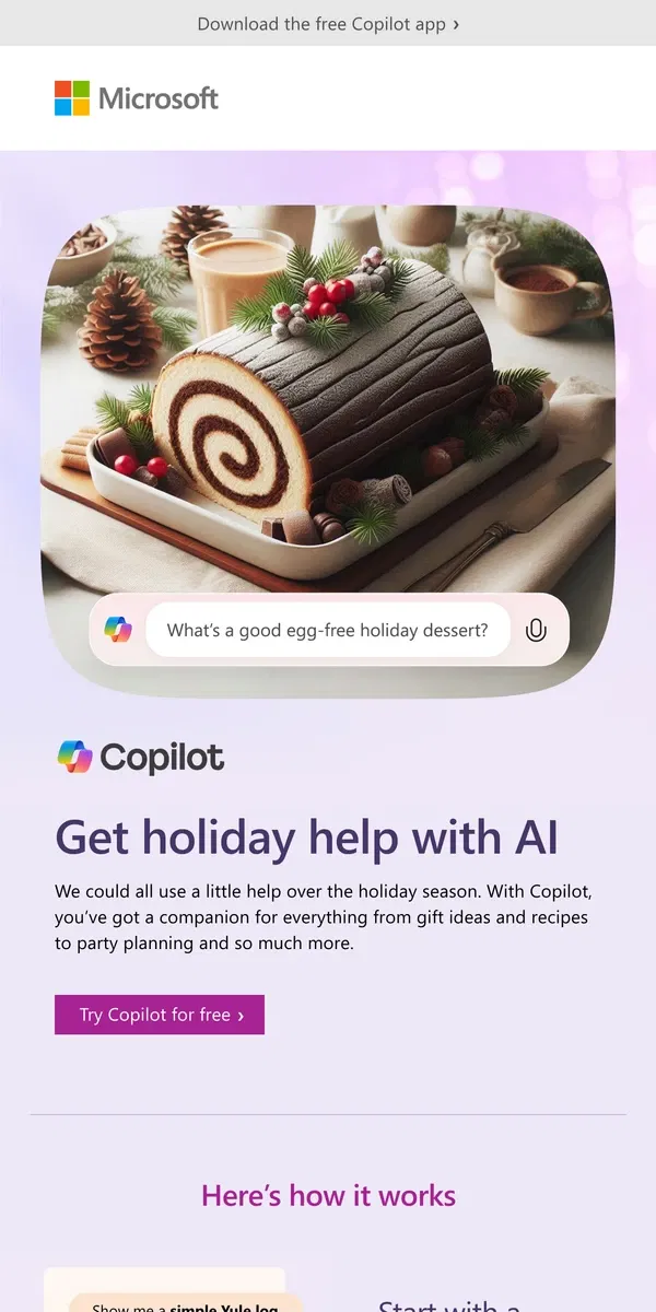 Email from Microsoft Store. Try Copilot, your holiday AI companion