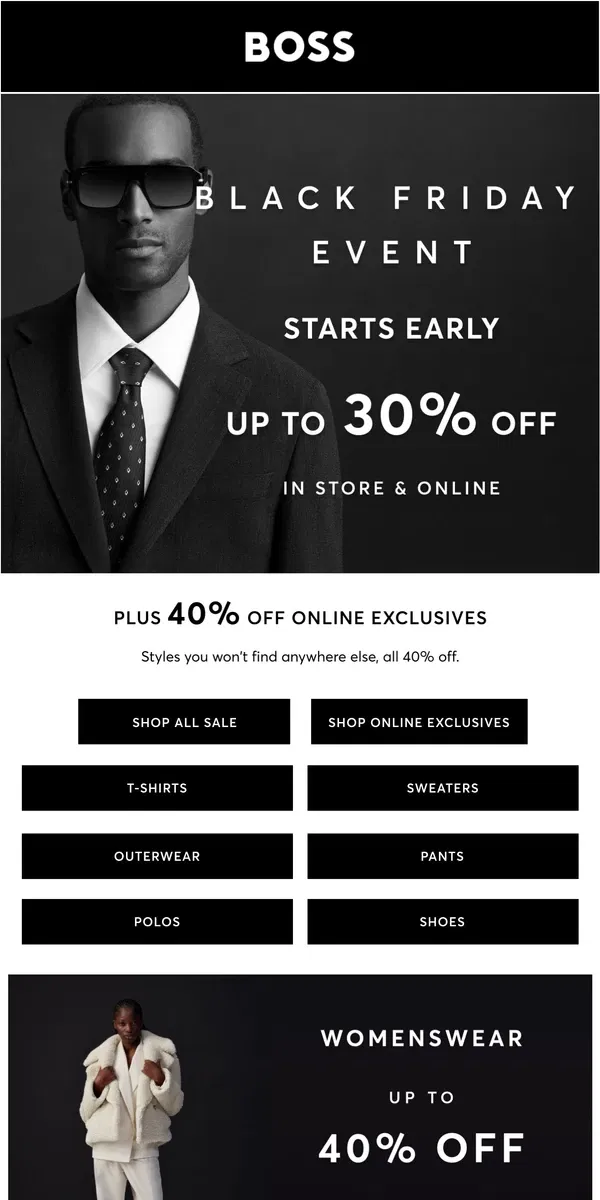 Email from HUGO BOSS. Black Friday Starts EARLY!