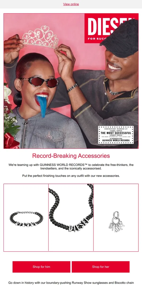 Email from Diesel. Accessories: Straight Off The Runway Show