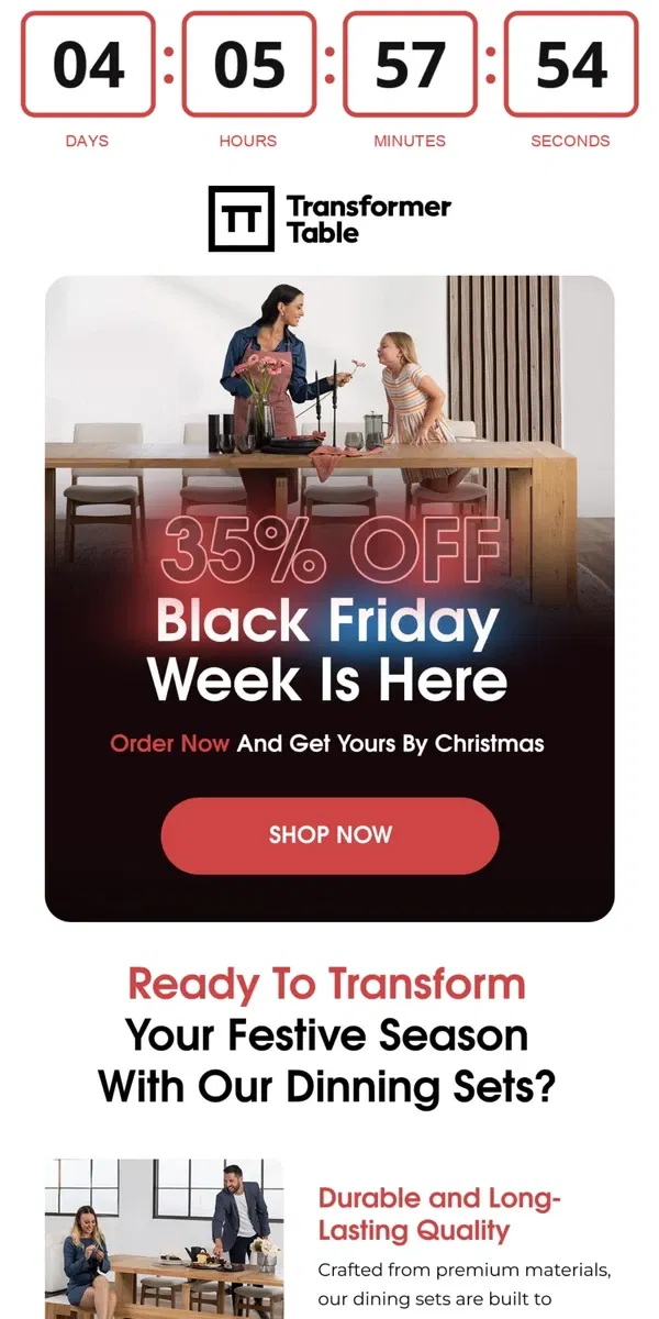 Email from Transformer Table. Black Friday Week Is Here With Huge Discounts!